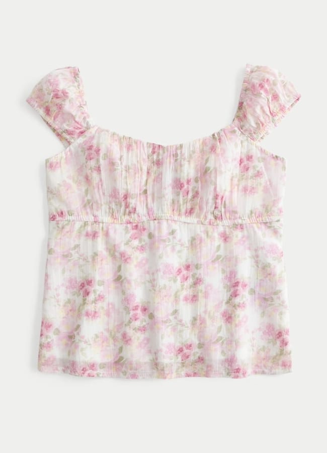 Ruched Babydoll Top pink floral