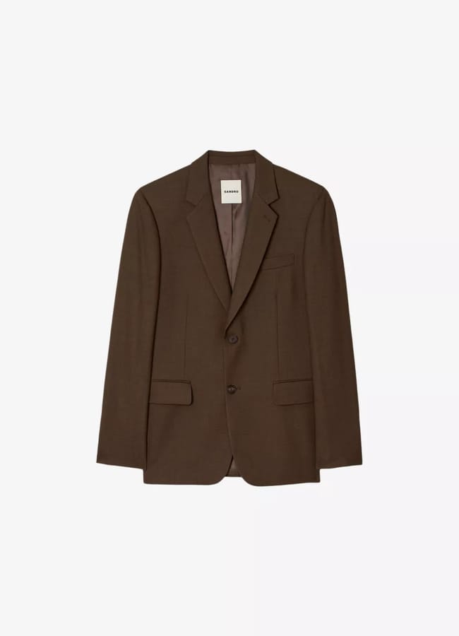 Sandro Notched-Lapel Long-Sleeve Wool Suit Jacket in brown
