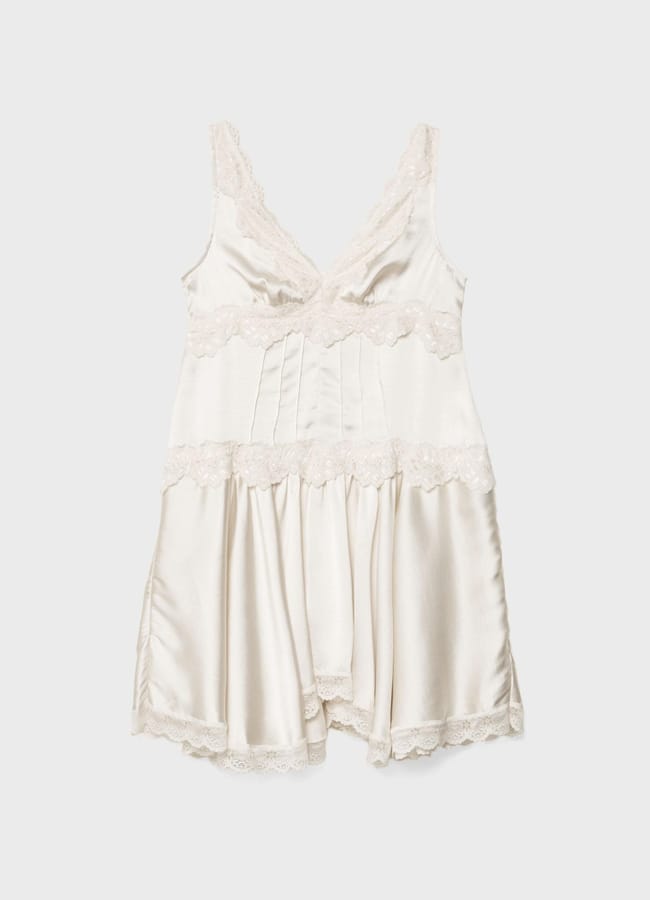 Stradivarius Lace-trimmed mini dress in ecru