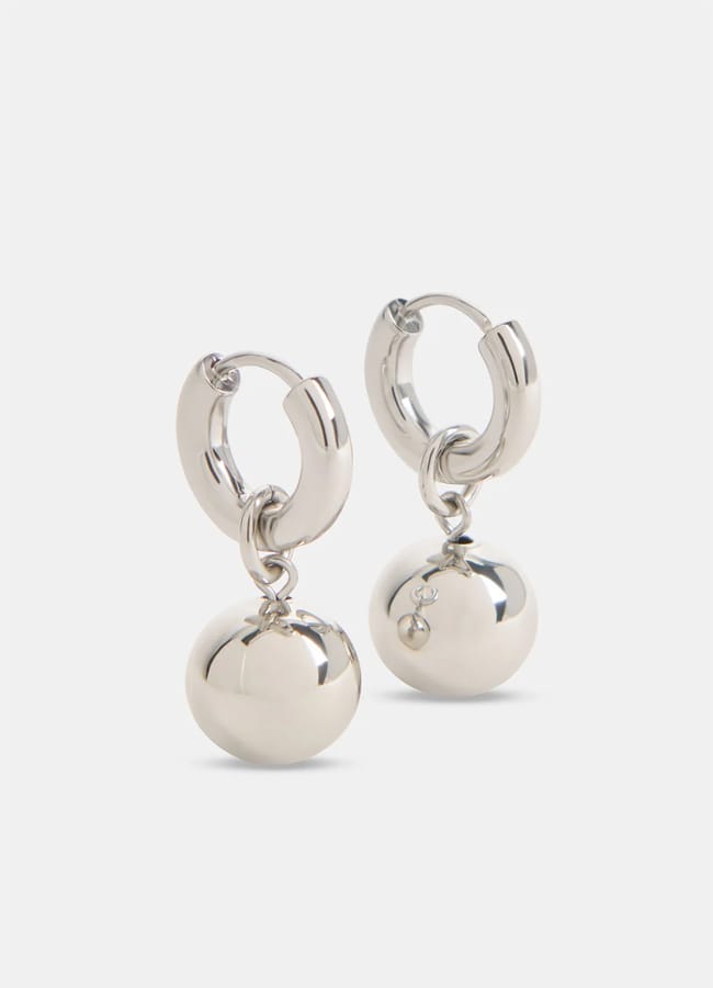 Whistles Silver Sphere Drop Huggie Earring