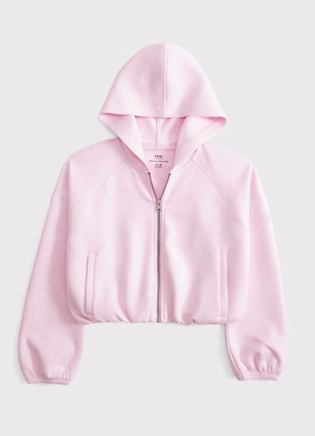 pink ypb neoknit bubble hem full-zip hoodie