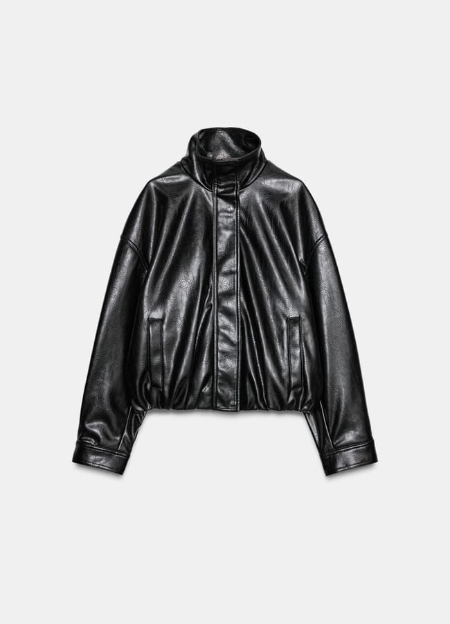 Zara FAUX LEATHER VOLUME JACKET in black