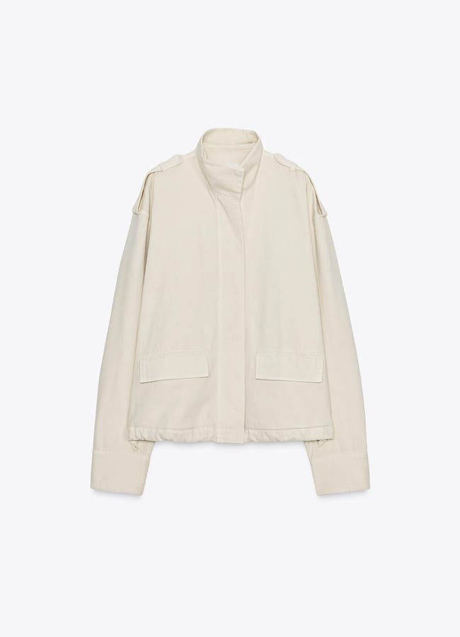 cream Zara HIGH NECK JACKET WITH TABS