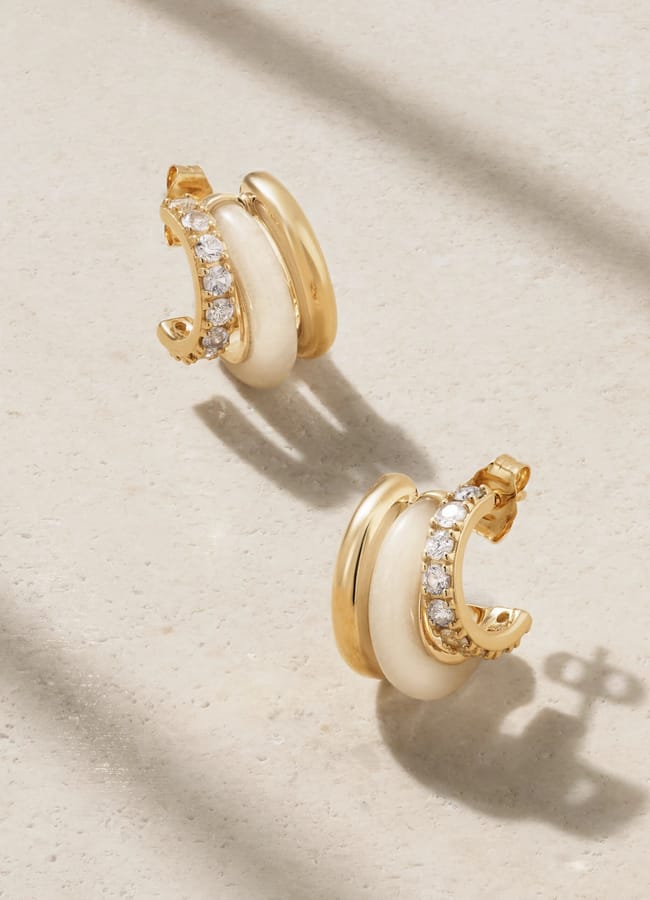 BY PARIAH Triple Hoops 14-karat recycled gold, jasper and diamond hoop earrings