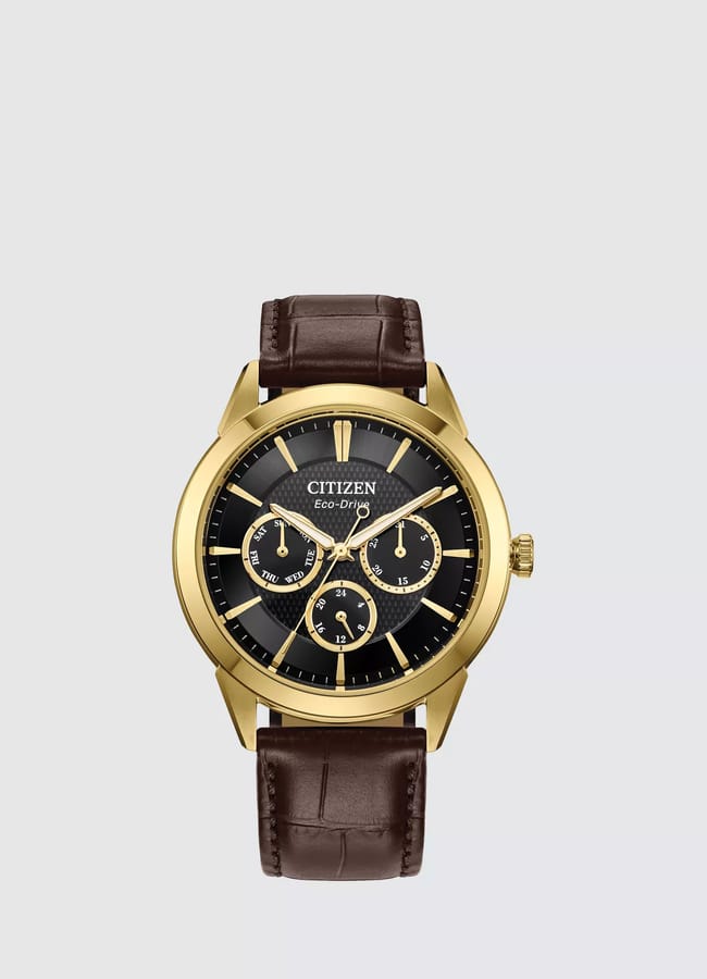 Citizen Men's Eco-Drive Chronograph Day Date Leather Strap Watch