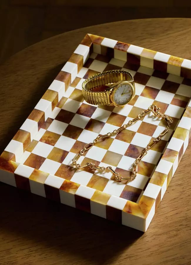 Habitat Checkered Trinket Tray - Brown