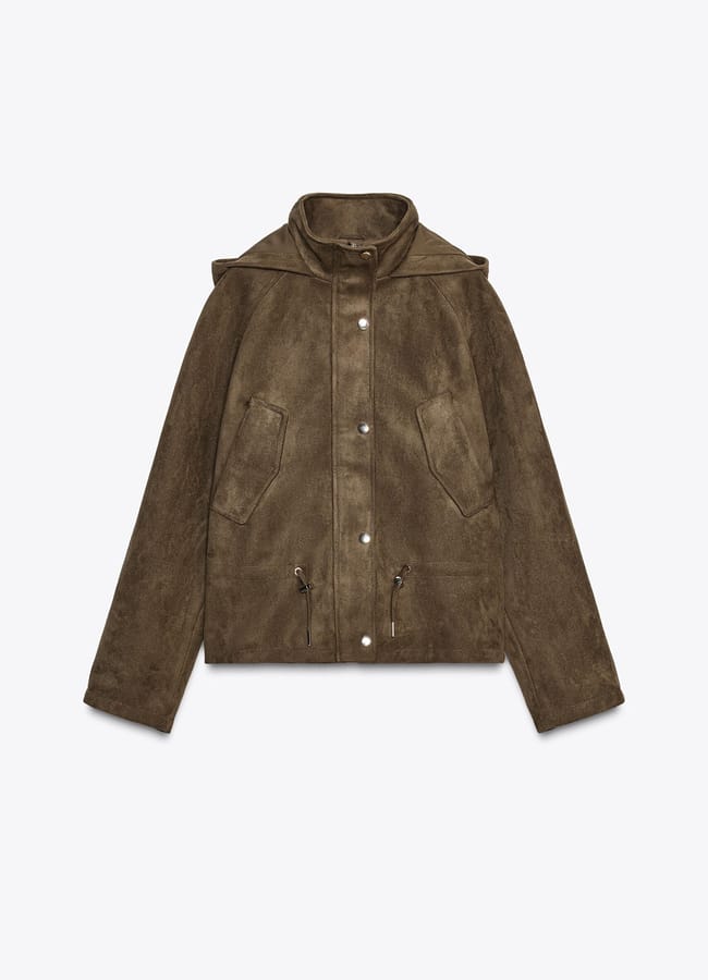 HOODED FAUX SUEDE JACKET