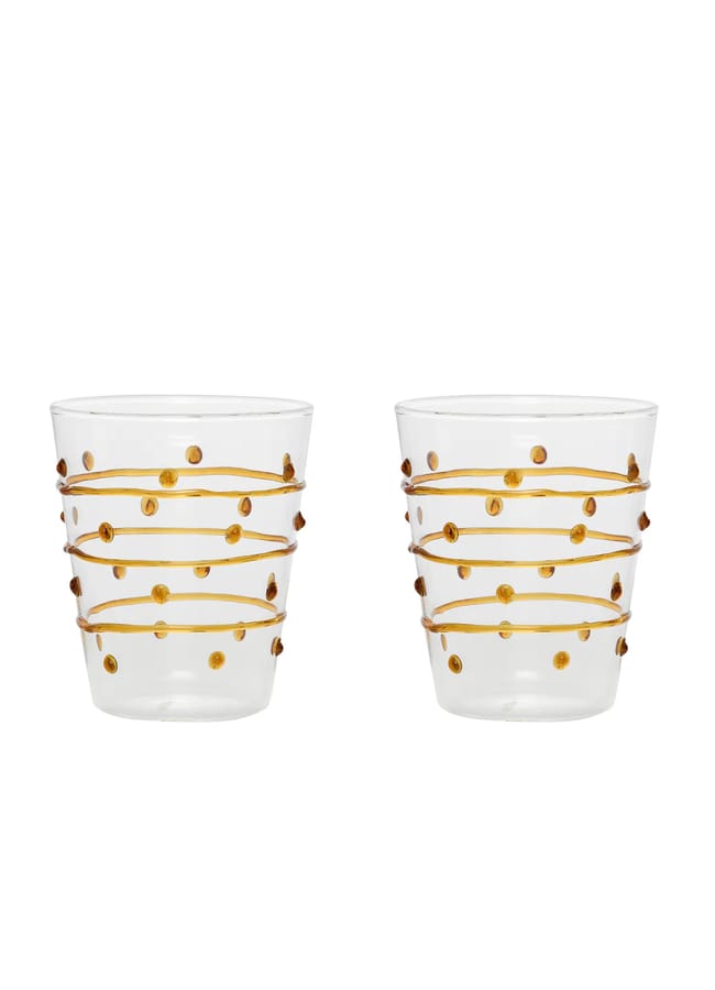 water tumblers with amber dots