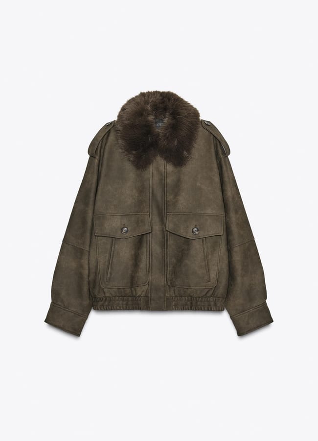 REMOVABLE COLLAR FAUX SUEDE JACKET