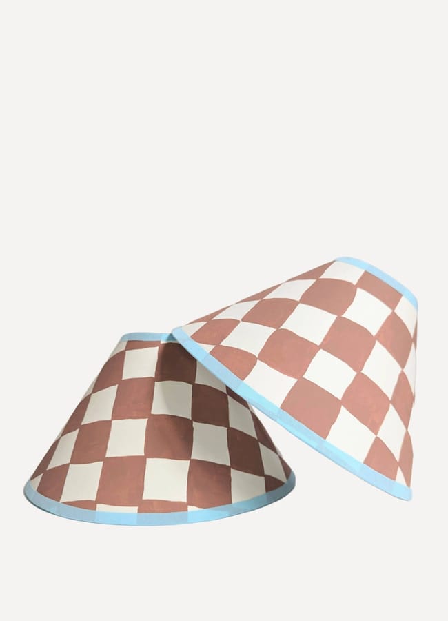 checkerboard blue and brown lampshades