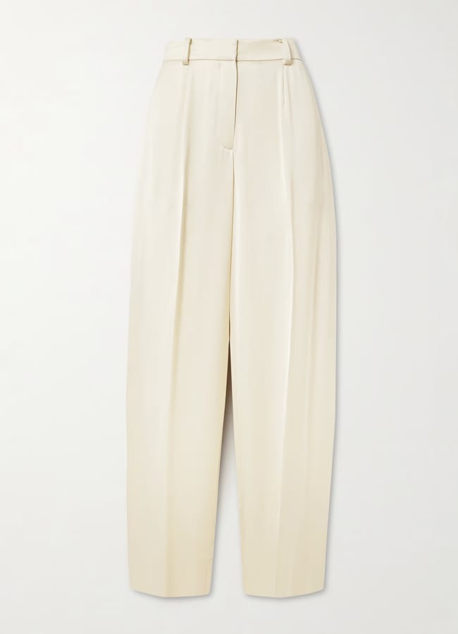 cream TOTEME Pleated woven wide-leg pants