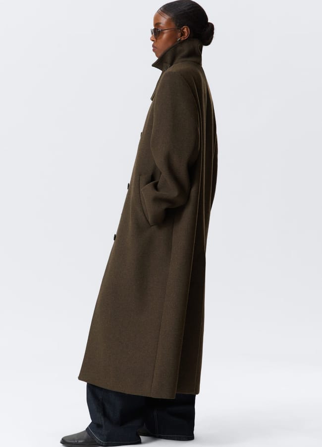 model wearing Weekday Long Oversized Wool-Blend Coat