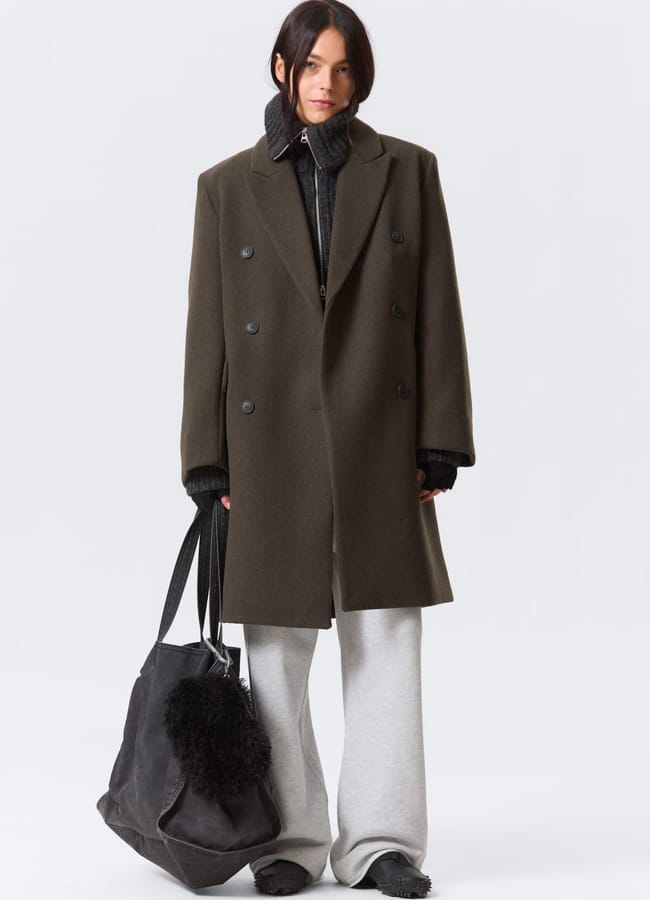 model wearing Weekday Oversized Knee-Length Wool-Blend Coat