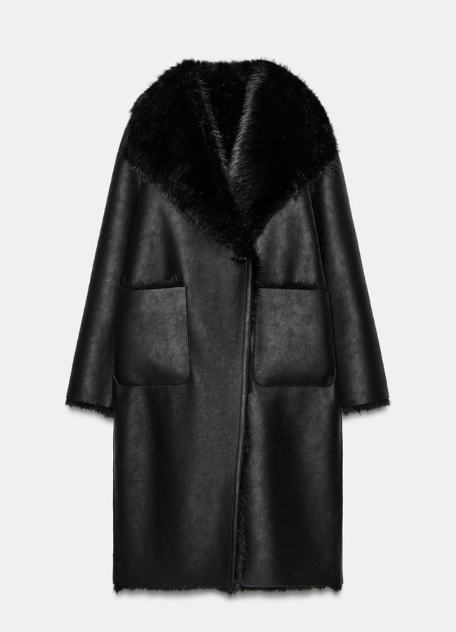 zar REVERSIBLE DOUBLE-FACED FAUX FUR COAT