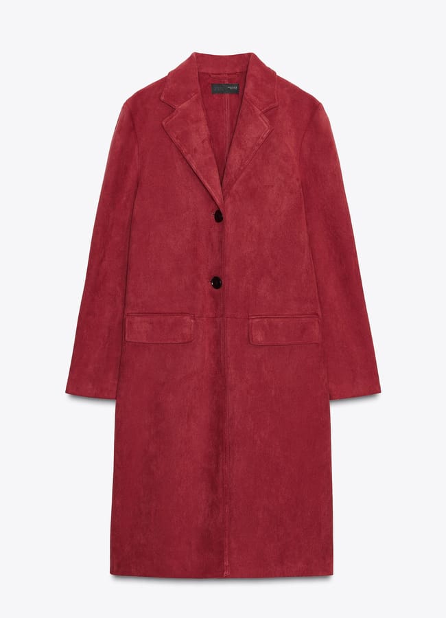 red zara FAUX SUEDE FROCK COAT