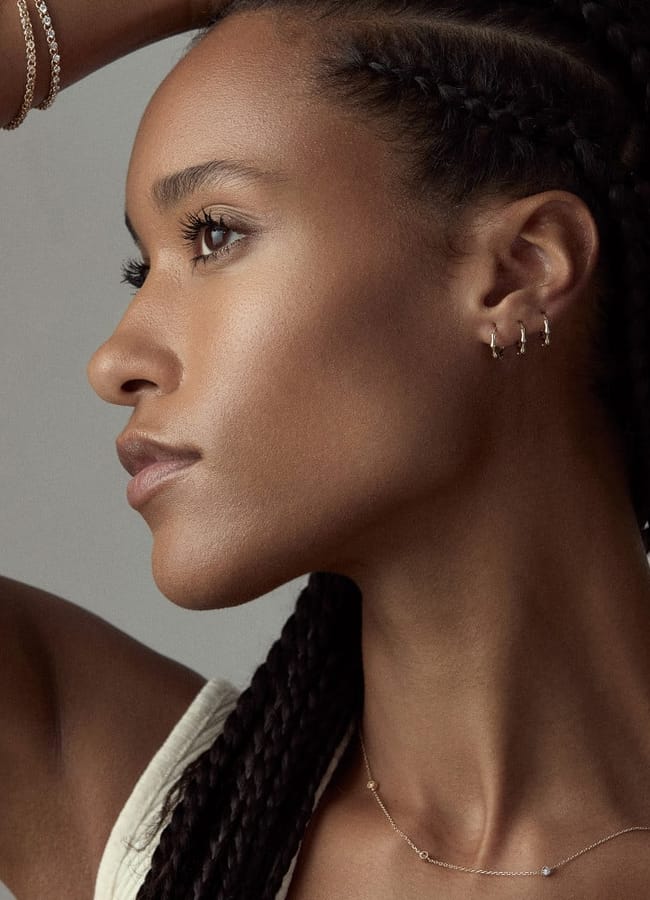 model wearing Bamboo Micro Hoops