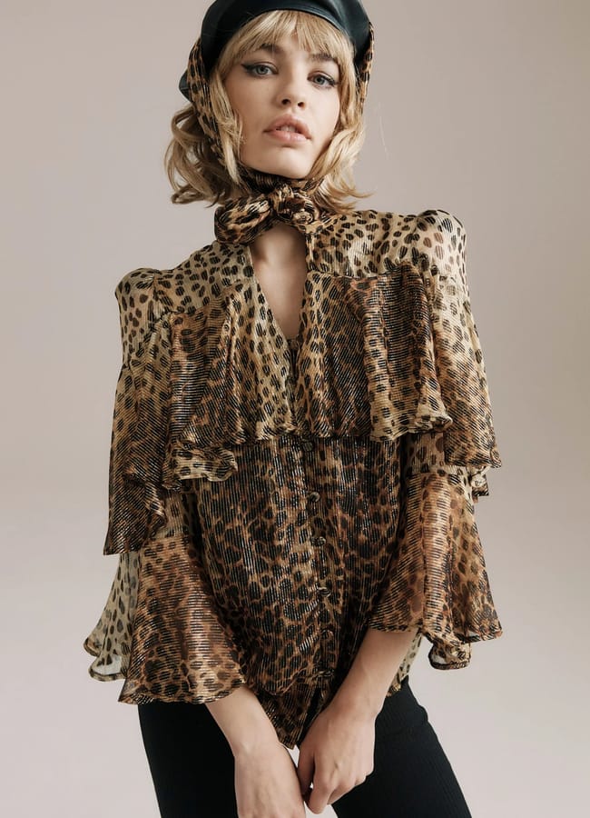 Bea leopard print top on model