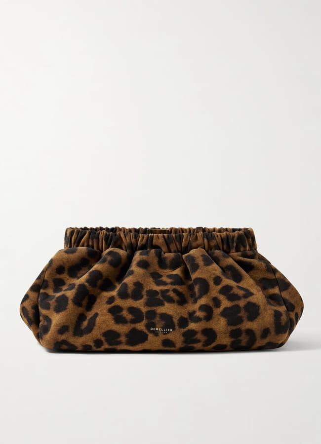 DEMELLIER Miami gathered leopard-print suede clutch EXCLUSIVE £495