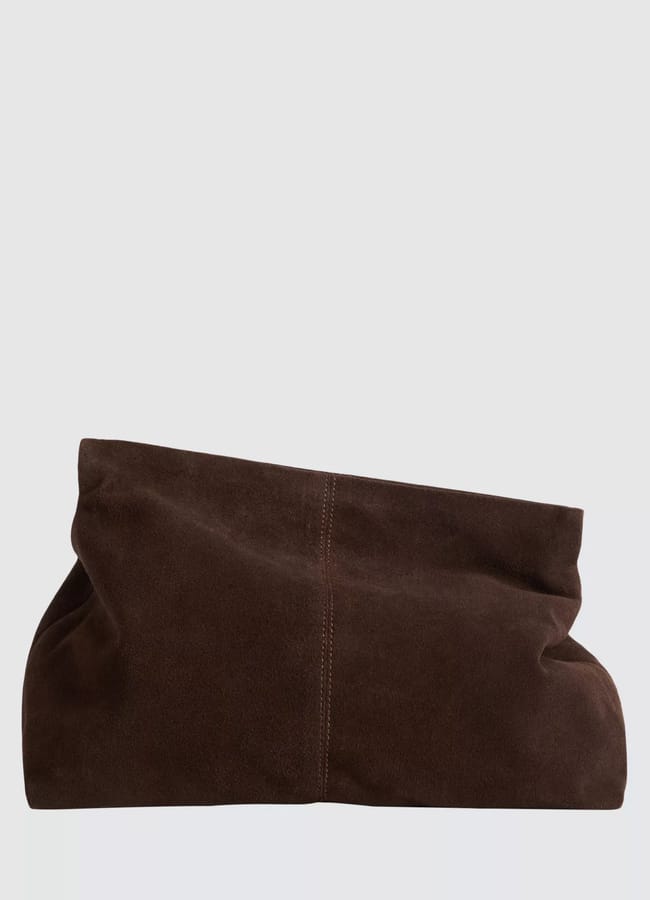 flattered Clay Oversized Suede Clutch Bag, Chocolate