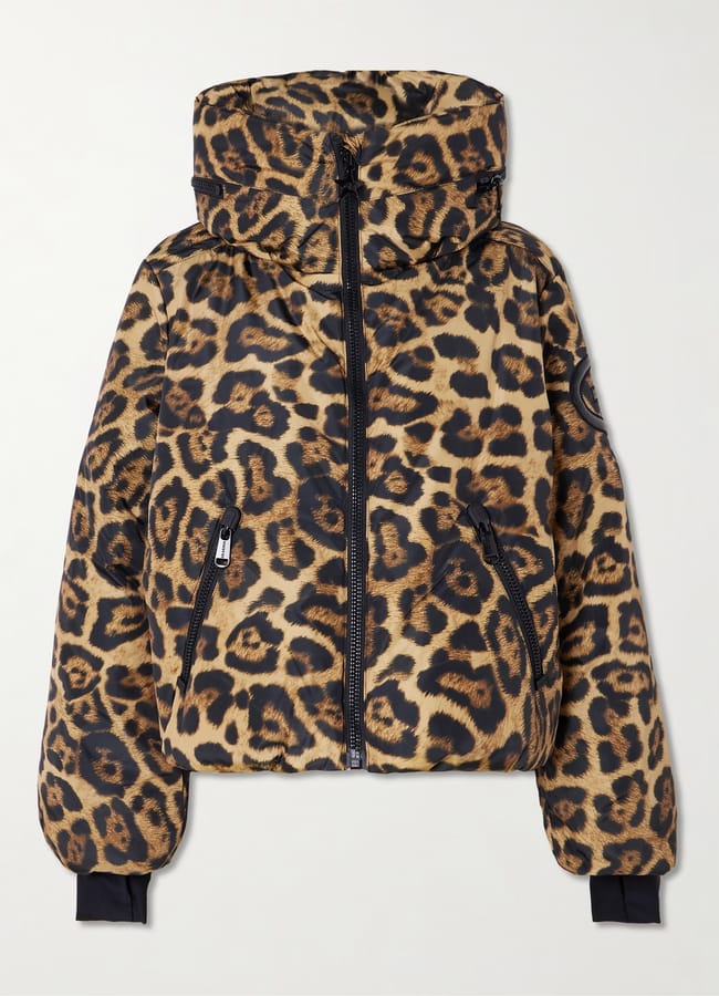 GOLDBERGH Pantera leopard-print hooded padded recycled down ski jacket