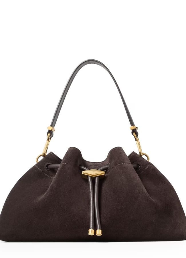 Brown Medium Cinch Suede Shoulder Bag