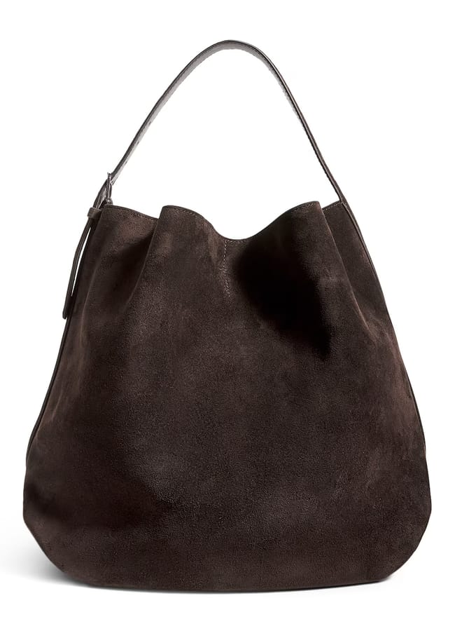 Brown Suede Belted Tote Bag