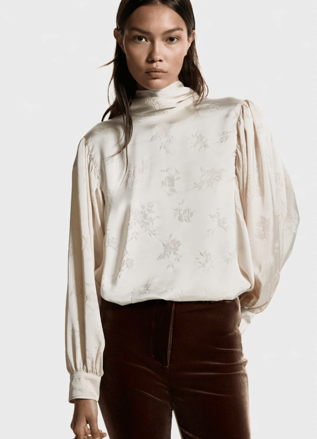 Oversized jacquard-weave blouse