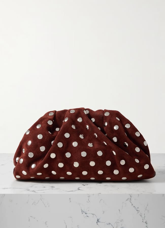 LOEFFLER RANDALL Bailey leather-trimmed studded suede clutch £295