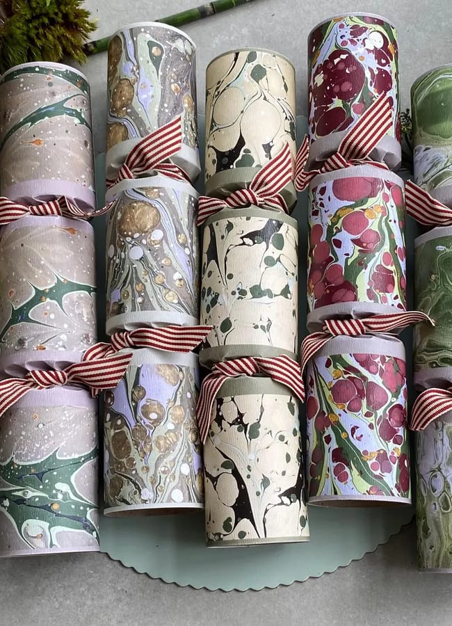 Lux Christmas Crackers Marbled Handmade Leather Gifts (box of 6)