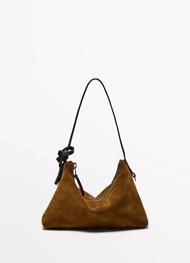md Sade premium real suede leather bucket shoulder bag in tan