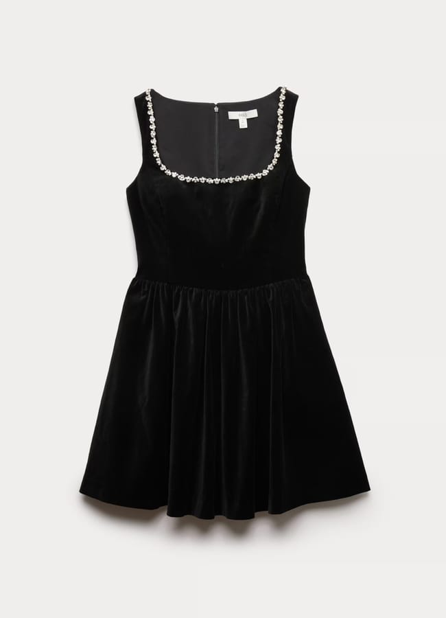 M&S Cotton Rich Velvet Embellished Mini Skater Dress