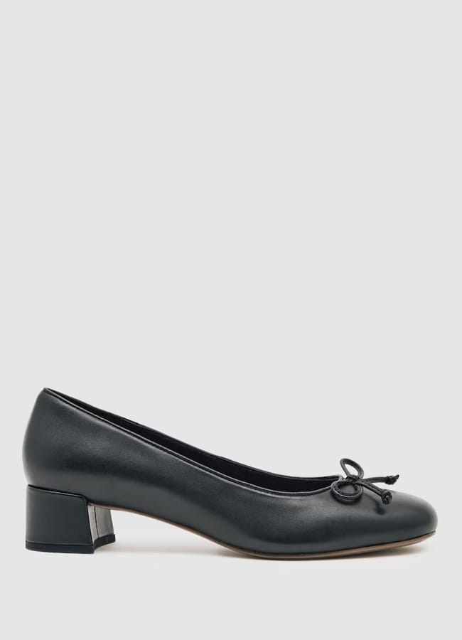 Reiss Leather Block Heel Ballerina Shoes in Black
