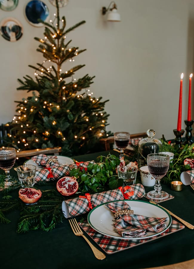 christmas table with tartan theme