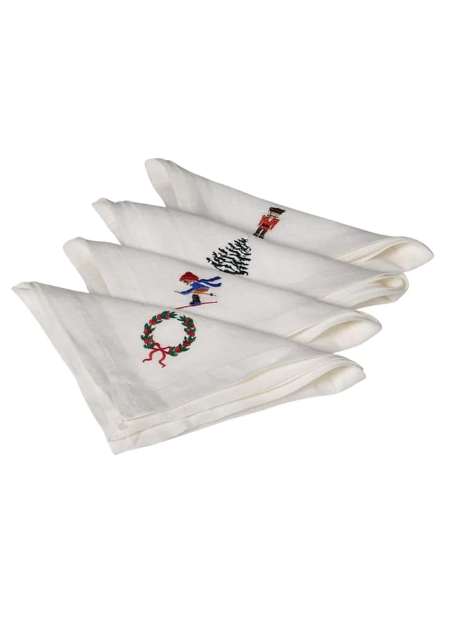 Holiday Table Set- Christmas Linen Napkins - Set of 4