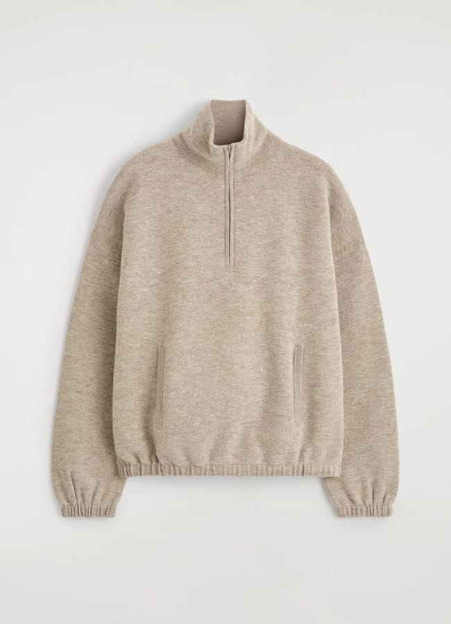 beige Cos BOILED MERINO WOOL ZIP-UP JUMPER