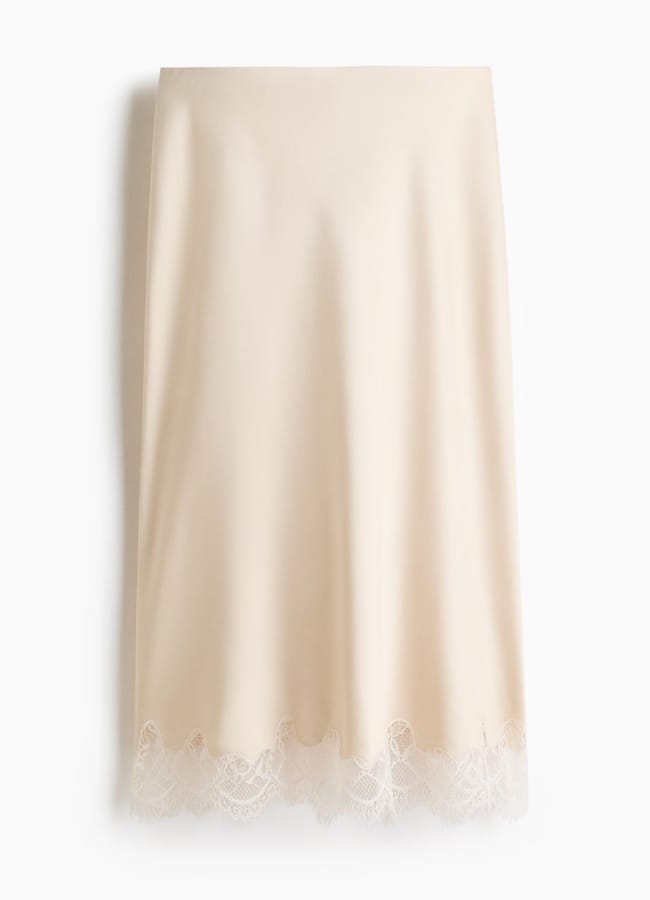 cream Lace-trimmed slip skirt