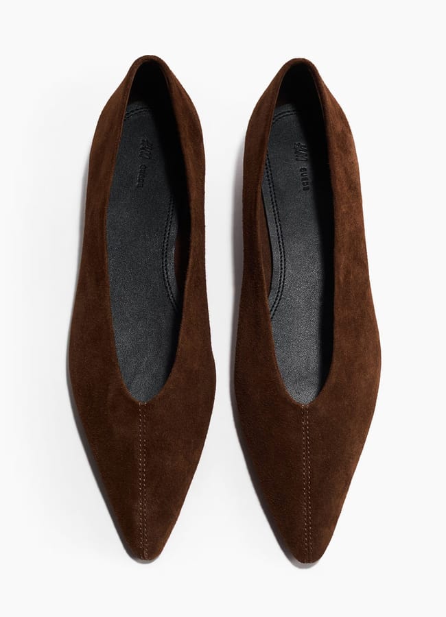 brown suede Leather ballet pumps