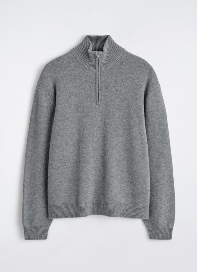 grey Mens Cos CASHMERE ZIP-UP JUMPER