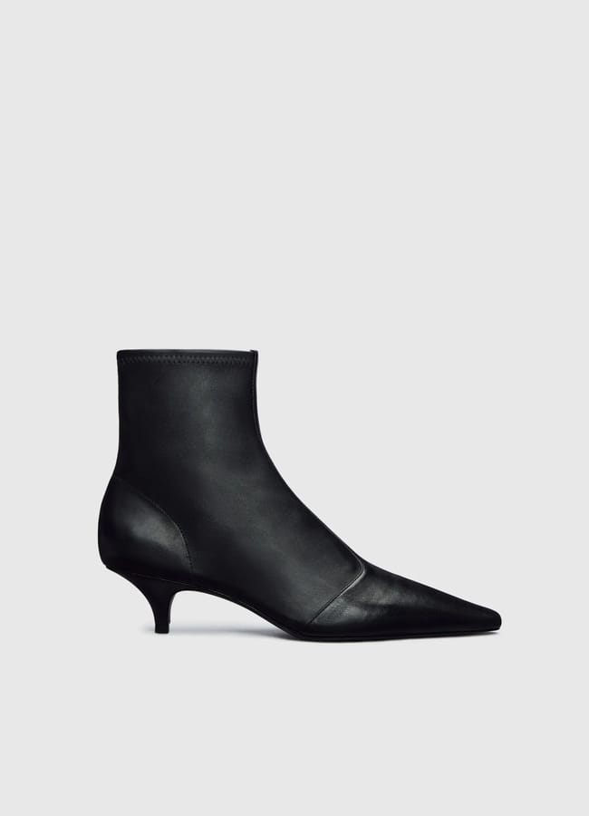 black point toe leather ankle boot