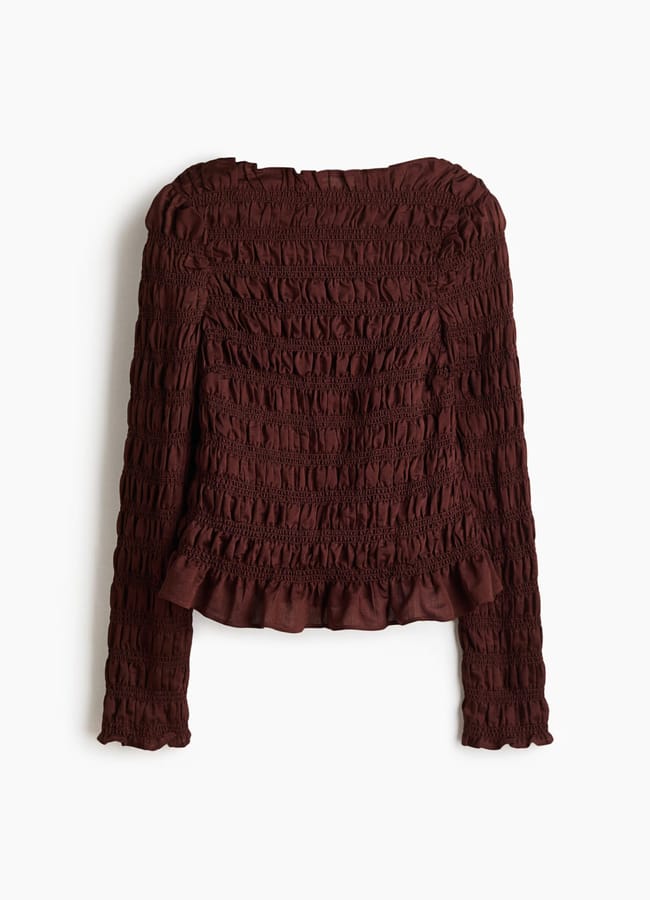 brown long sleeve Smocked top