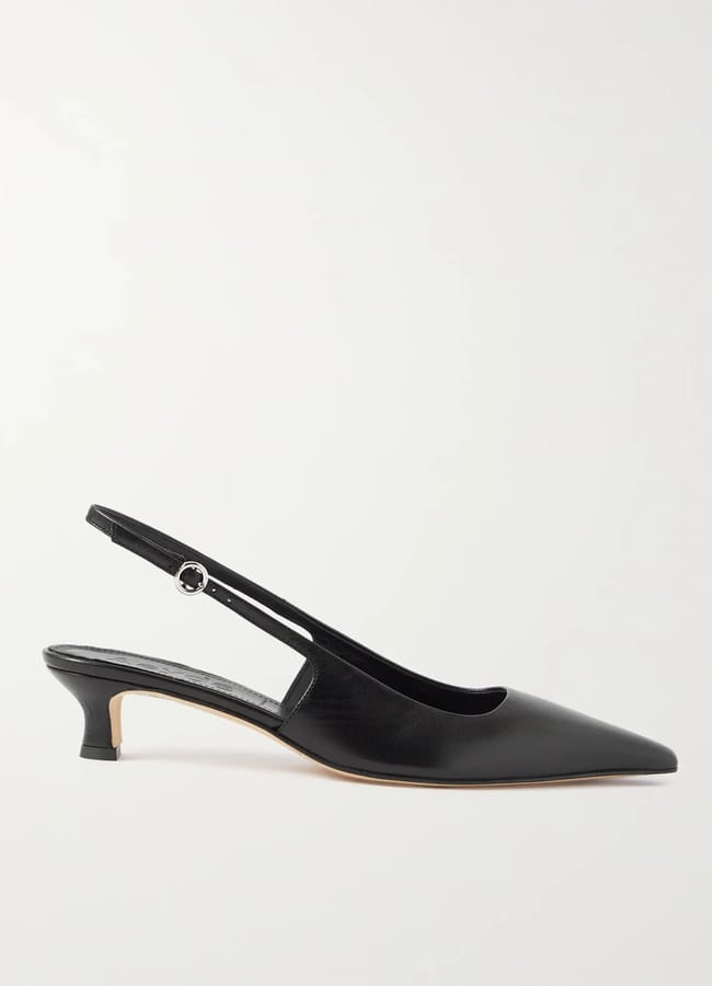 black leather slingback kitten heel shoe