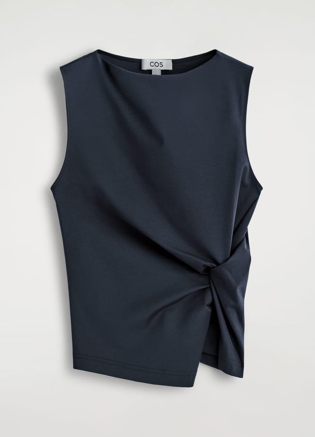 navy COS TWIST-DETAIL JERSEY TOP