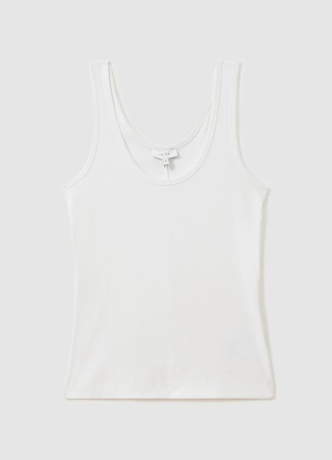 white ribbed low neck vest for women
