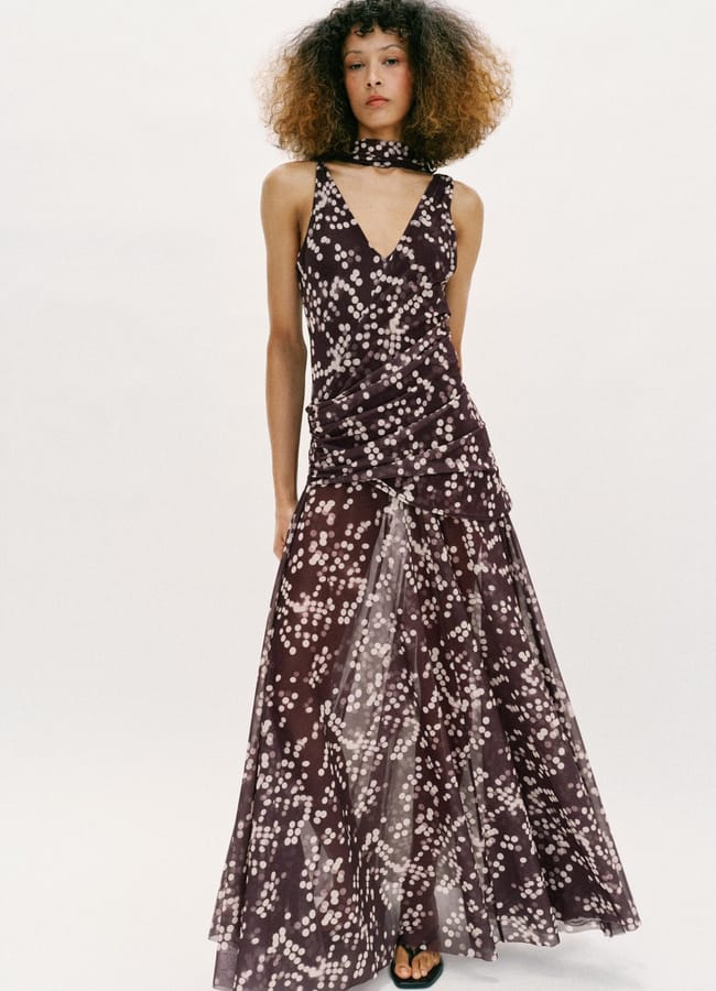 model wearing LONG DOTTED TULLE DRESS