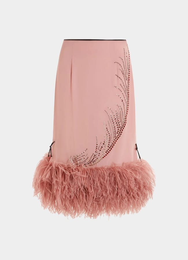 16Arlington Merrow Midi Skirt in Feather and Chiffon in pink with crystal detail