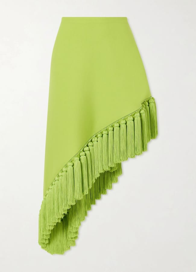 ALAÏA Tassle fringed asymmetric wool-gabardine midi skirt £3,490