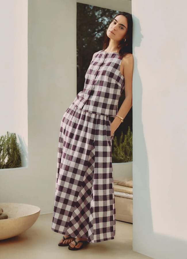 albaray Burgundy Gingham Skirt