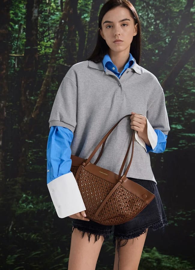 C & K Calla Woven Tote Bag - Chocolate