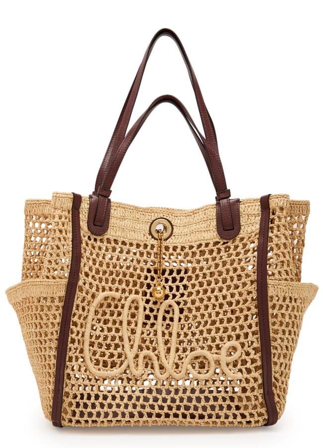 Chloe Iconic logo leather and raffia tote bag