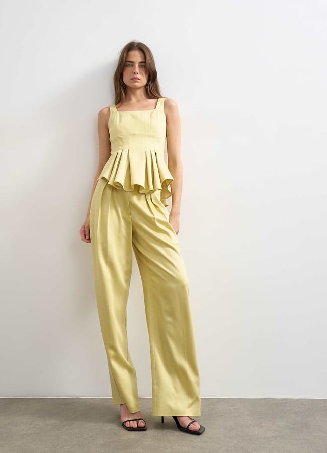 Co ord wedding guest occasion pleated slouchy leg trouser in buttermilk